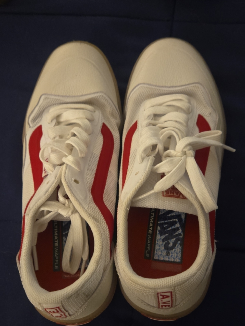 Vans Men’s White Sneakers with Red Side Stripe